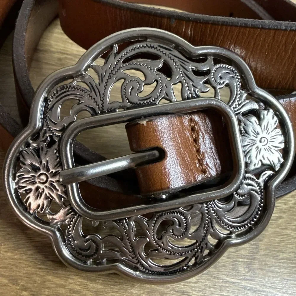 American Eagle Outfitter AEO Belt Skinny Brown Silver Buckle Leather XL NEW NWT